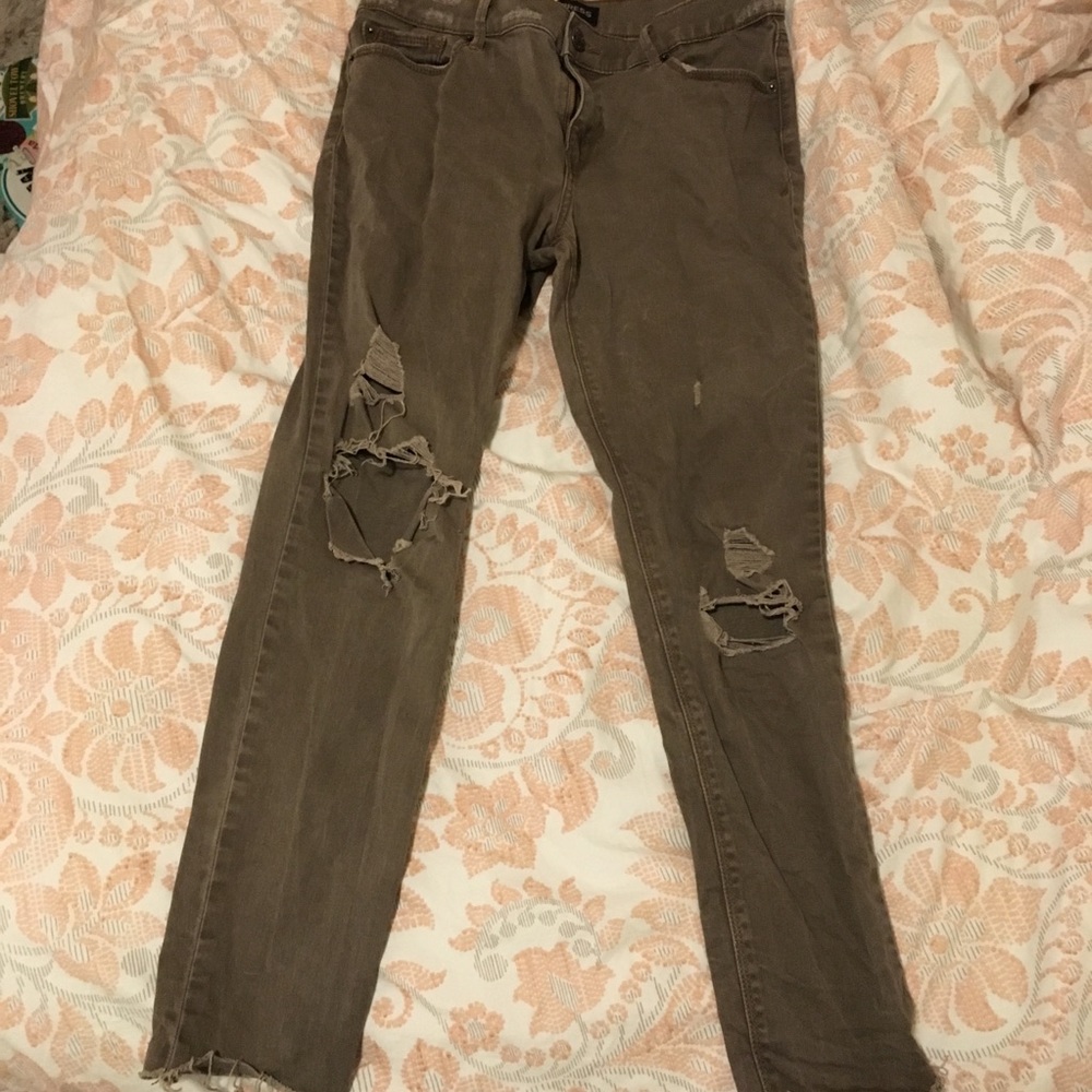 Express Distressed Legging Jeans Brown/Green wash
